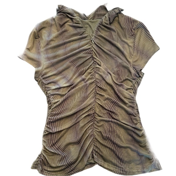 🟠 ZARA SHORT SLEEVE RUCHED TOP SIZE LARGE - Picture 1 of 6